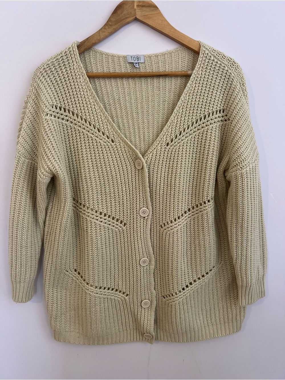 Tobi Women Cream Button-Up Open Knit Cardigan Size S/P